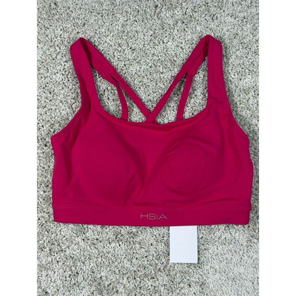 HSIA Women's Pink Strappy Sports Bra Medium High Impact Padded Wireless NWT